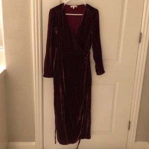 Wayf burgundy velvet wrap dress